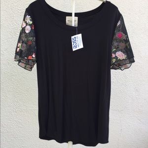 New Black top with flower flutter sleeve